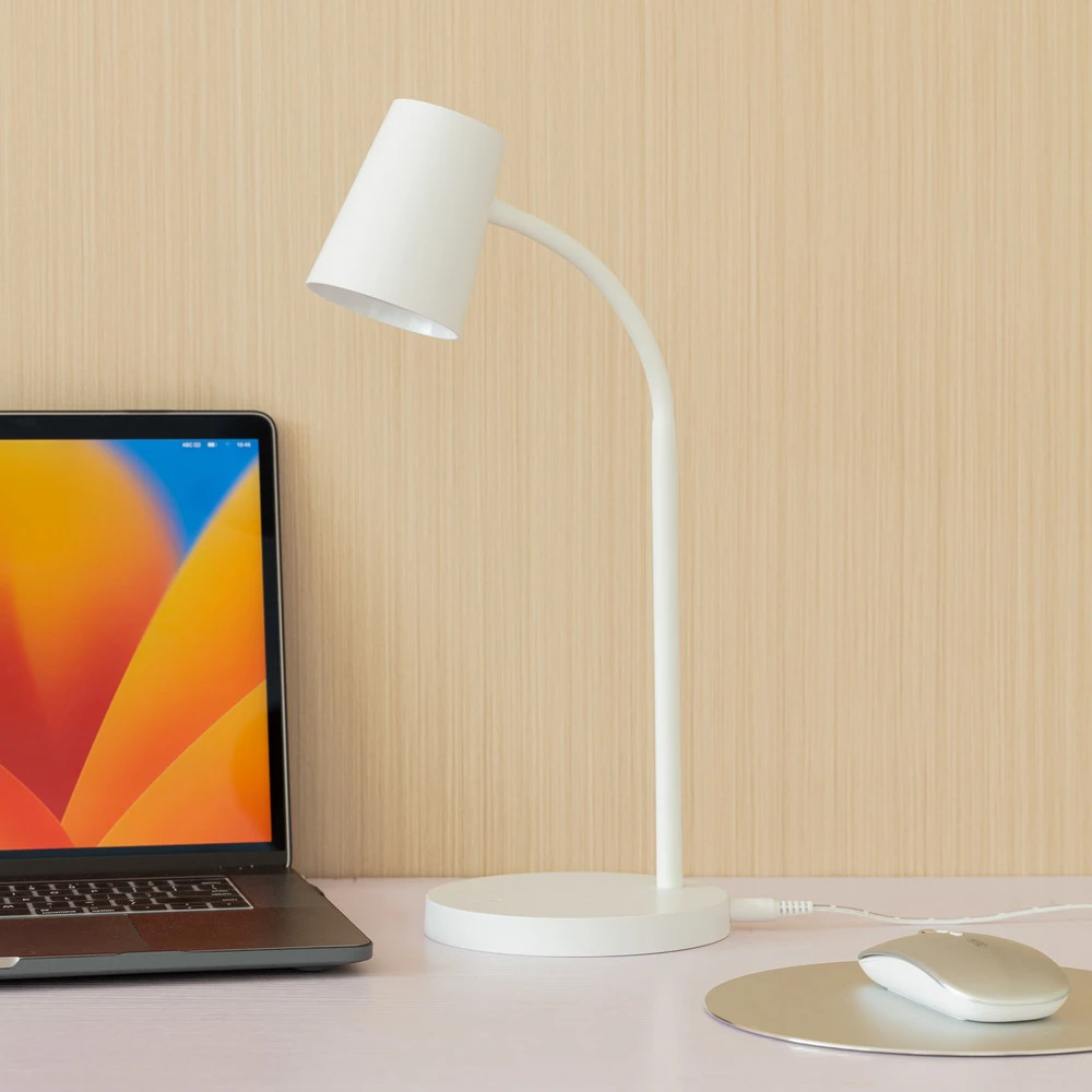 Lindby Ailina lampe à poser LED pied rond, blanche pour bureau à hauteur variable
