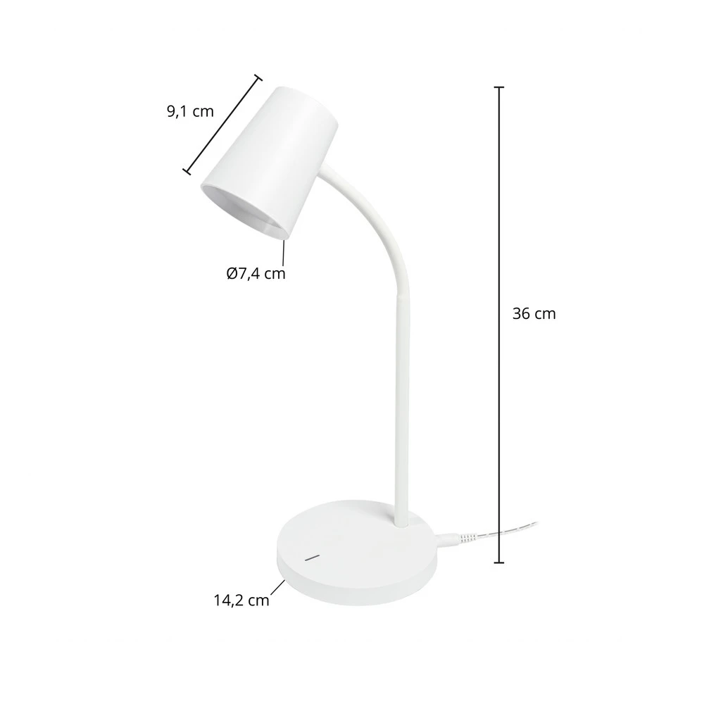 Lindby Ailina lampe à poser LED pied rond, blanche pour bureau à hauteur variable