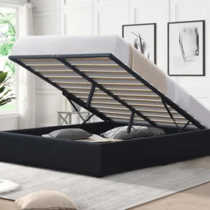 Lit Coffre Loris noir + Pieds pour matelas 120x190 cm - 2 x 12 Lattes - Conforme aux Normes de Sécurité