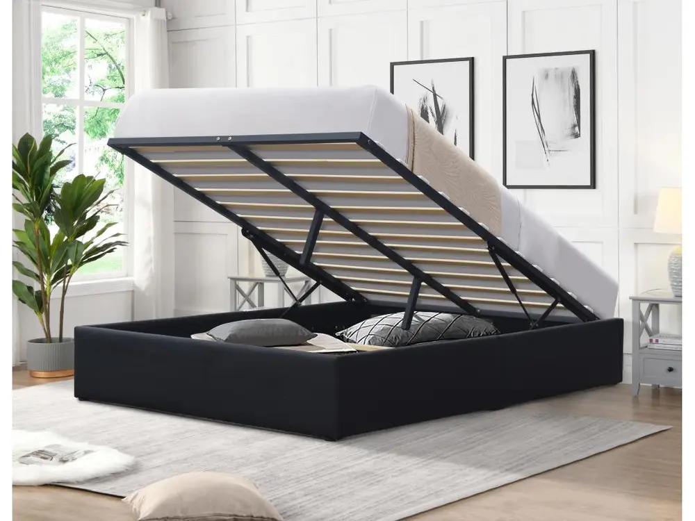 Lit Coffre Loris noir + Pieds pour matelas 120x190 cm - 2 x 12 Lattes - Conforme aux Normes de Sécurité