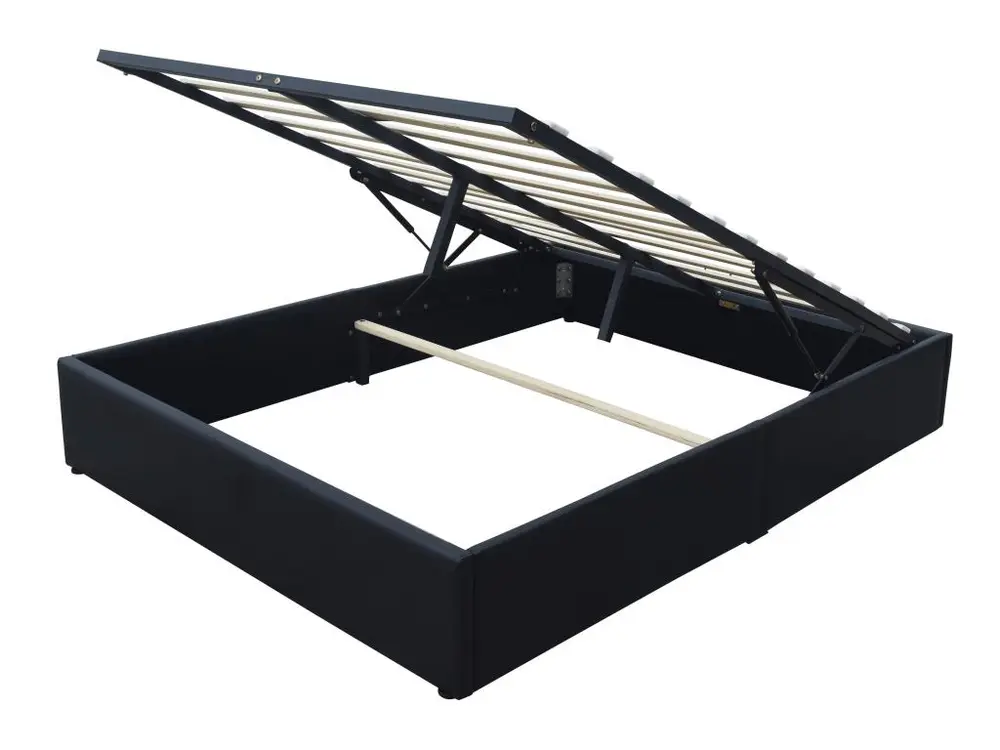 Lit Coffre Loris noir + Pieds pour matelas 120x190 cm - 2 x 12 Lattes - Conforme aux Normes de Sécurité