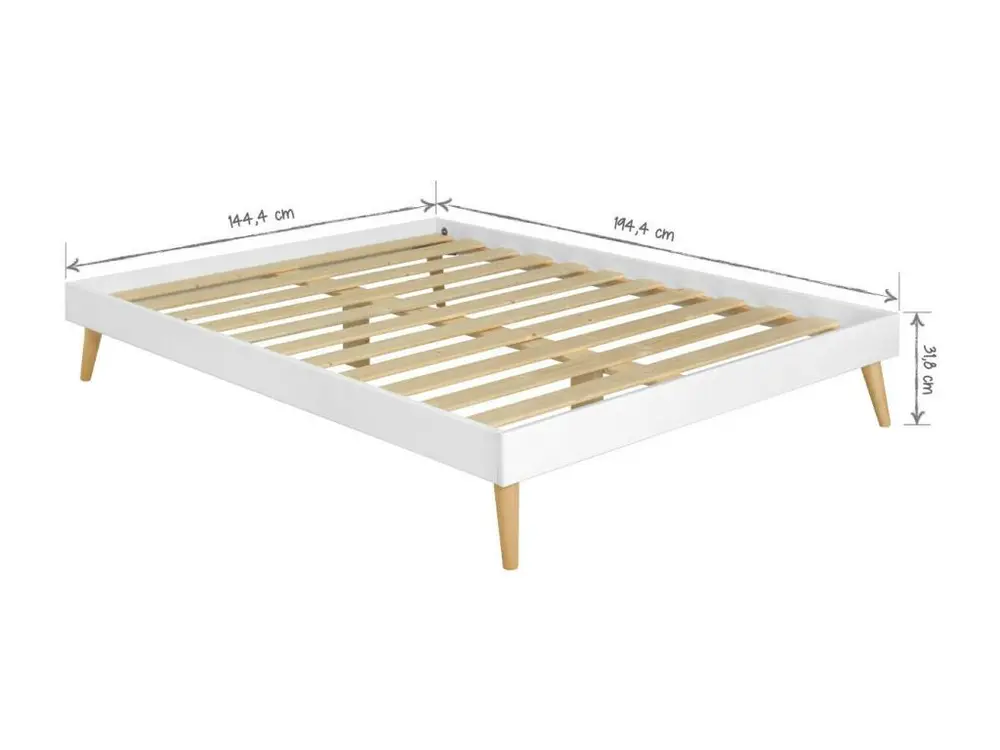 Lit 2 places avec pieds 120x190 cm bois massif blanc