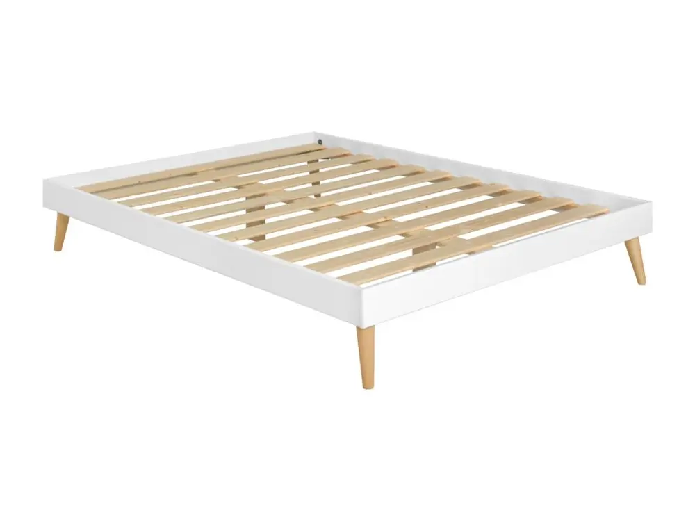 Lit 2 places avec pieds 120x190 cm bois massif blanc