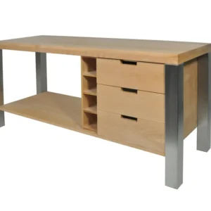 Meuble billot actuel avec pieds en inox et tiroirs