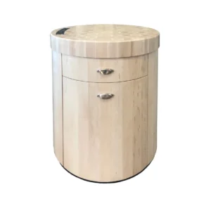 Meuble billot design rond sur pied pour poste de travail réglable