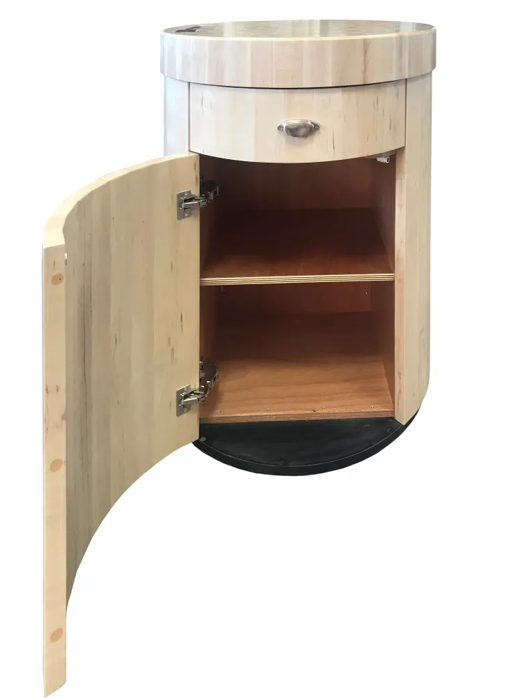 Meuble billot design rond sur pied pour poste de travail réglable