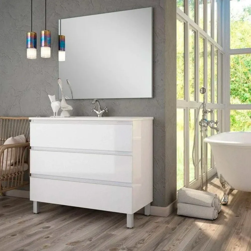 Meuble de salle de bain avec pieds Mykonos compatible avec la plupart des bureaux