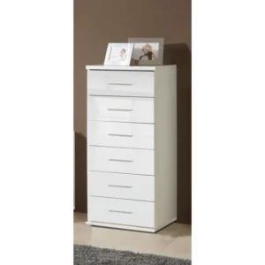 Organisateur de câbles Commode à tiroirs, meuble de rangement coloris blanc cassé, blanc - L. 46 x H. 106 x P. 40 cm