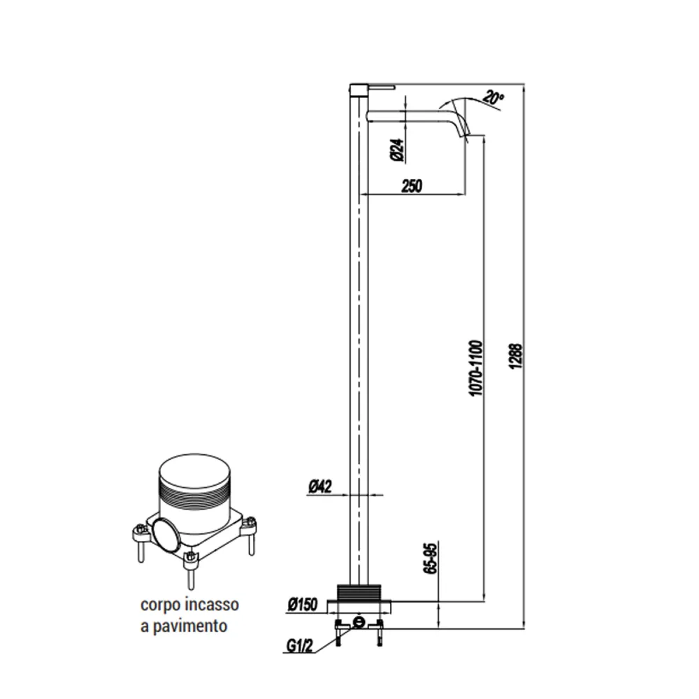 Pieds antidérapants pour Mitigeur monocommande lavabo sur pied RubiFlux série Regal - Noir Mat