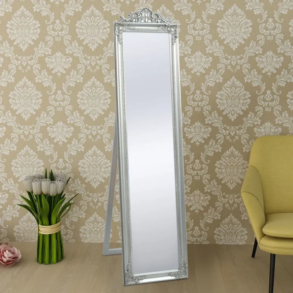 Plateau de rangement Miroir sur pied Style baroque 160 x 40 cm Argenté DEC022664