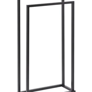 Porte-serviettes sur pied en acier noir 2 barres 45 x 85 cm RECREO avec compartiments intégrés