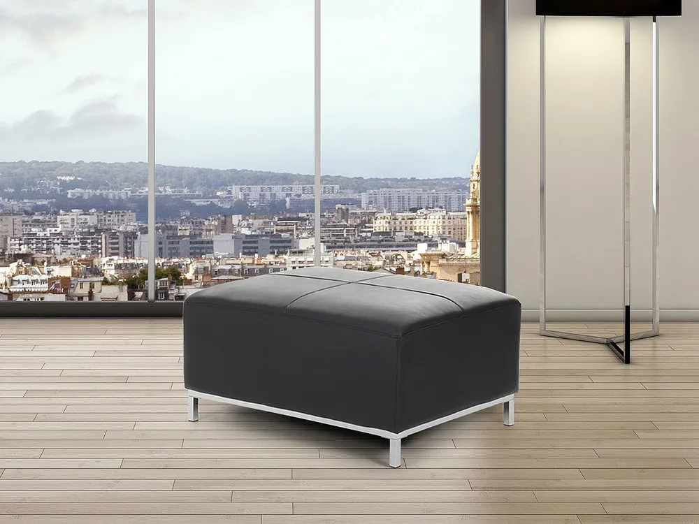 Pouf en cuir noir OSLO avec revêtement anti-rayures