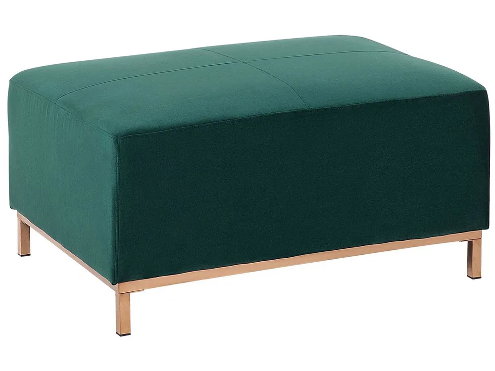 Pouf en velours vert OSLO avec 4 patins en caoutchouc
