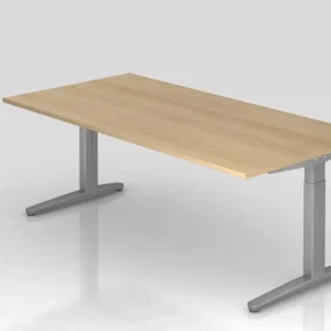 Professionnel Haute Qualité Bureau Hammerbacher pied C 200x100cm chêne/argent coulisses en aluminium argent (similaire à R...