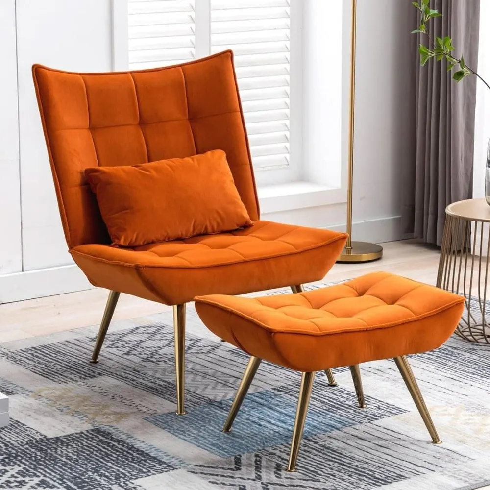 Professionnel Haute Qualité Fauteuil Velours Orange Avec Repose-pieds | Maxi