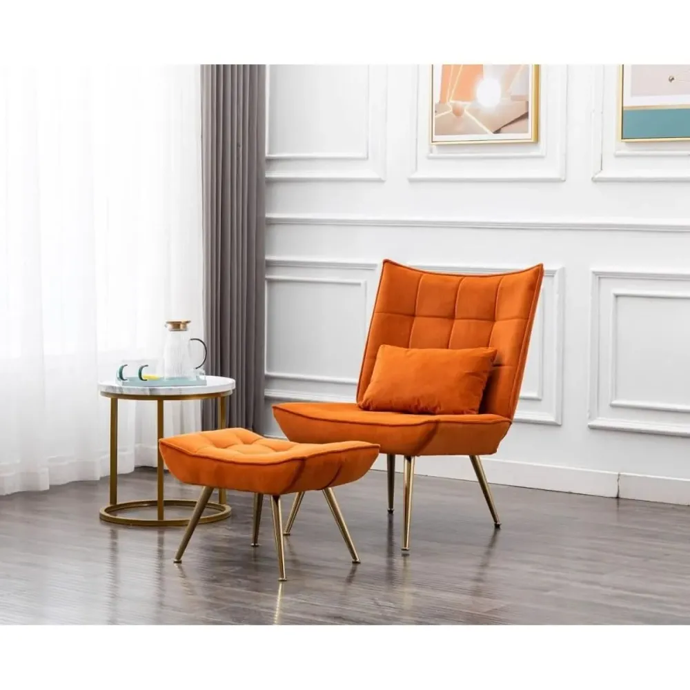 Professionnel Haute Qualité Fauteuil Velours Orange Avec Repose-pieds | Maxi