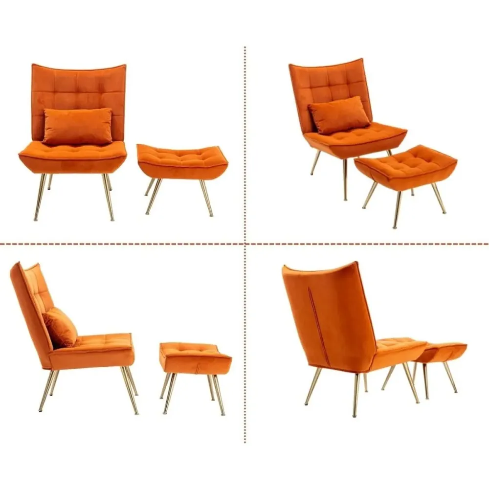 Professionnel Haute Qualité Fauteuil Velours Orange Avec Repose-pieds | Maxi