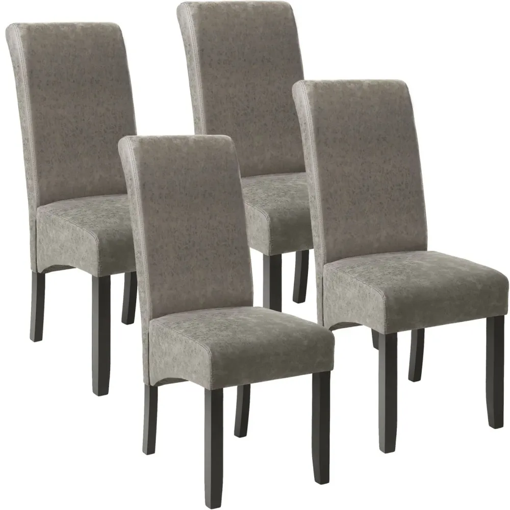Professionnel Haute Qualité Lot de 4 chaises pieds noir siège de salon cuisine salle à manger design carré élégant gris 08...