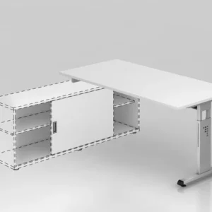 Protection de bord Hammerbacher bureau additionnel pied en T 160x80cm blanc/argent hauteur de travail réglable à 72cm 75cm...