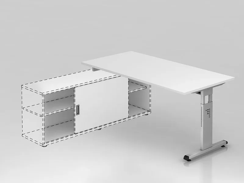 Protection de bord Hammerbacher bureau additionnel pied en T 160x80cm blanc/argent hauteur de travail réglable à 72cm 75cm...