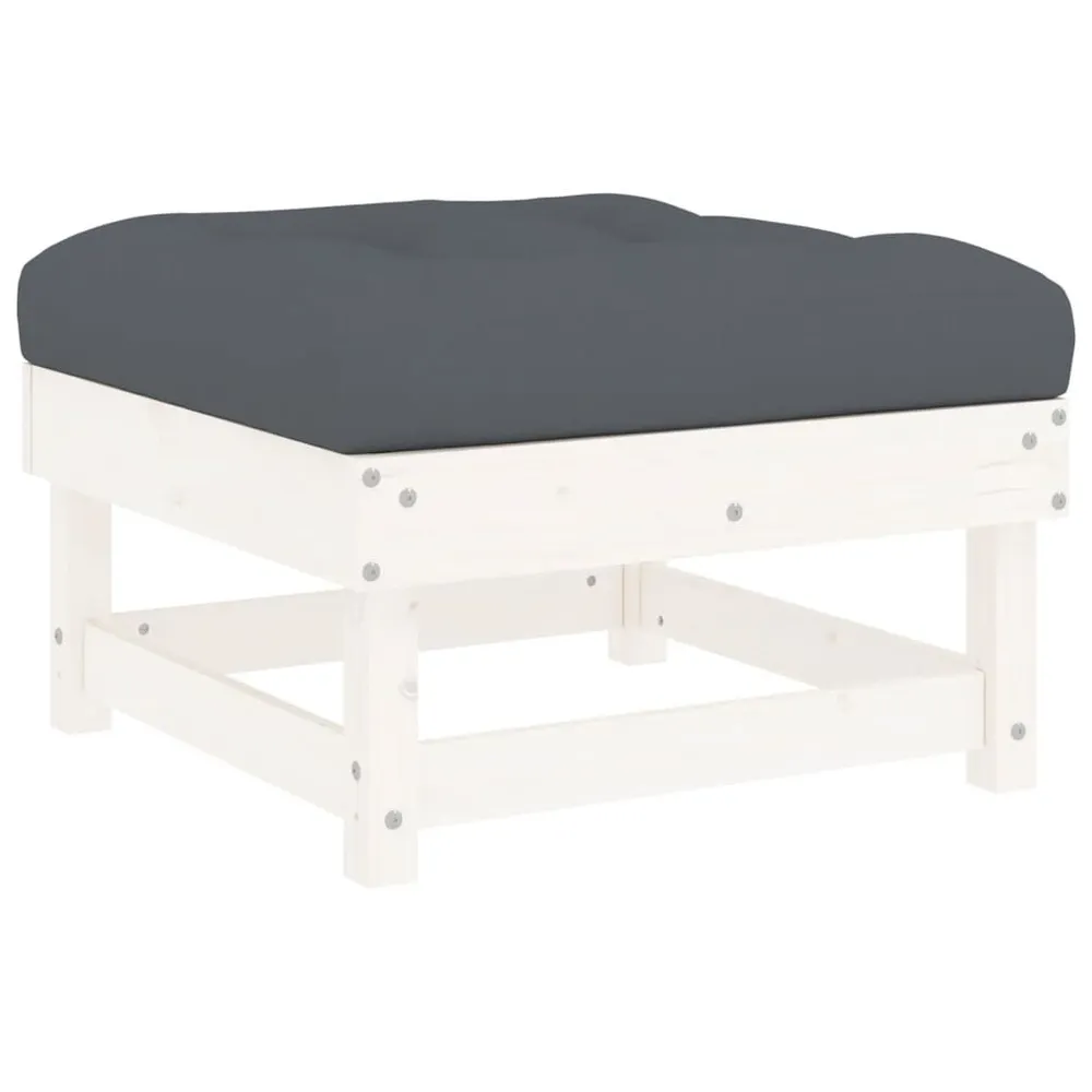 Protection de bord Repose-pied de jardin avec coussin blanc bois de pin massif