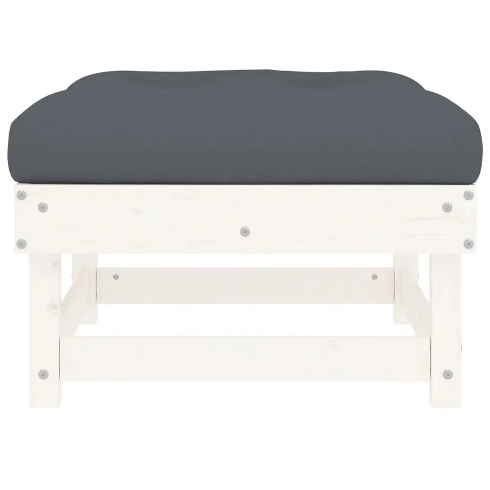 Protection de bord Repose-pied de jardin avec coussin blanc bois de pin massif