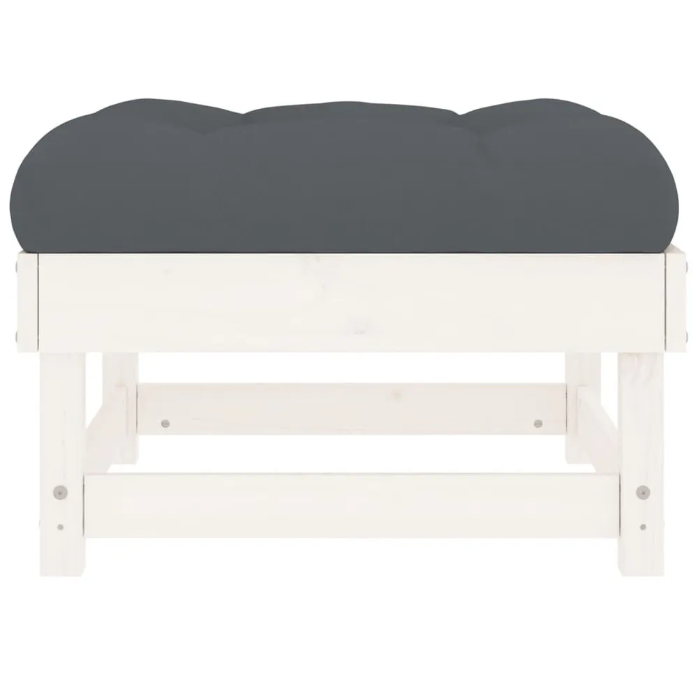 Protection de bord Repose-pied de jardin avec coussin blanc bois de pin massif