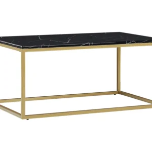 Équipement de Bureau Ergonomique Table basse effet marbre noir avec pieds dorés DELANO