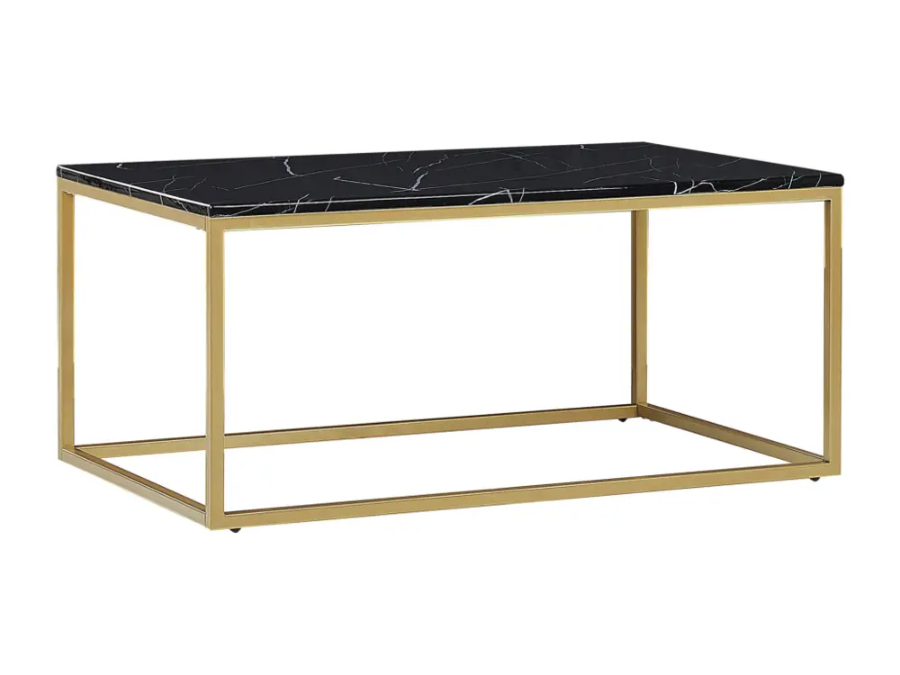 Équipement de Bureau Ergonomique Table basse effet marbre noir avec pieds dorés DELANO