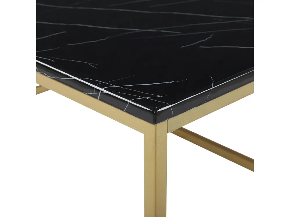 Équipement de Bureau Ergonomique Table basse effet marbre noir avec pieds dorés DELANO