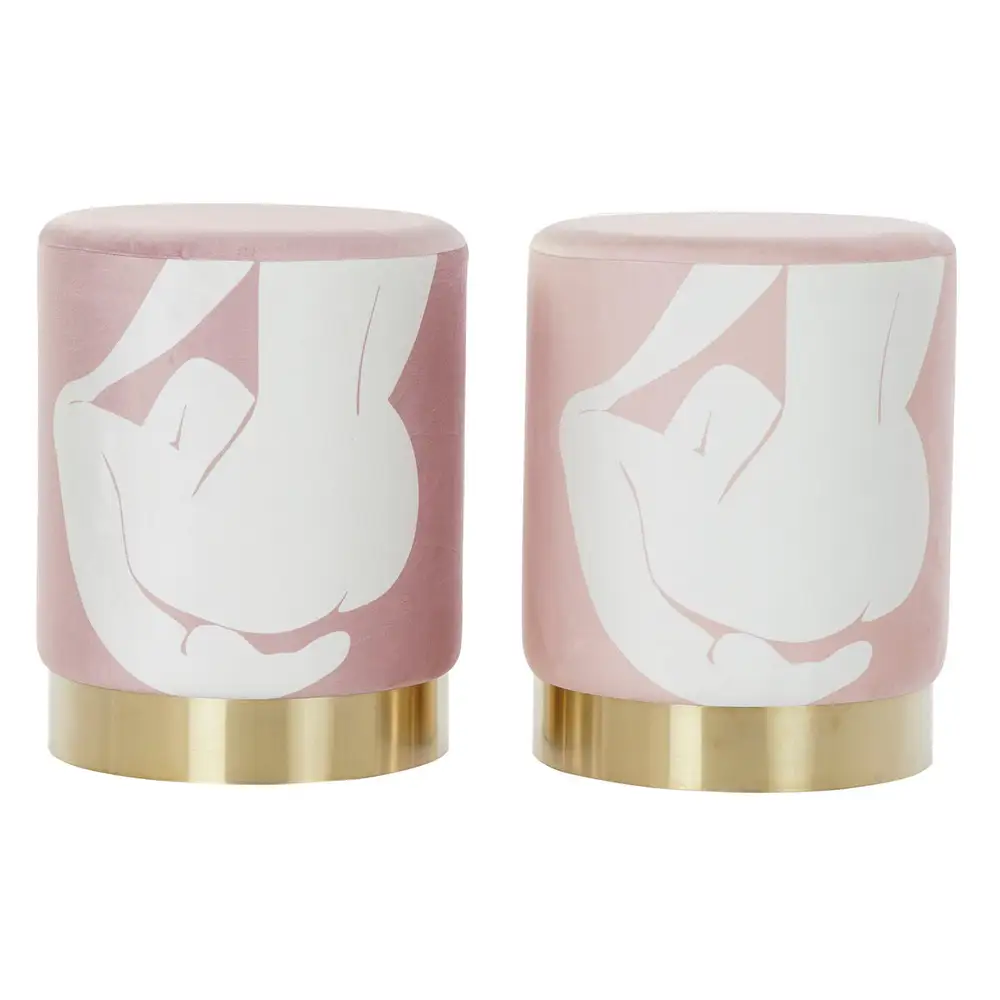 Repose-pied DKD Home Decor Doré Polyester Blanc Rose évident (30 x 30 x