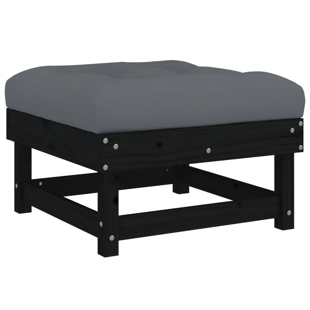 Repose-pied de jardin avec coussin noir bois de pin massif pour bureau à hauteur variable