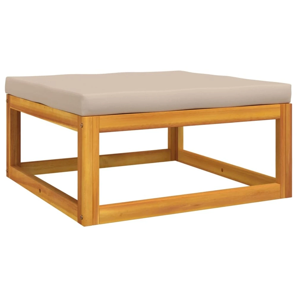 Repose-pied de jardin avec coussin taupe bois massif d'acacia avec compartiments intégrés
