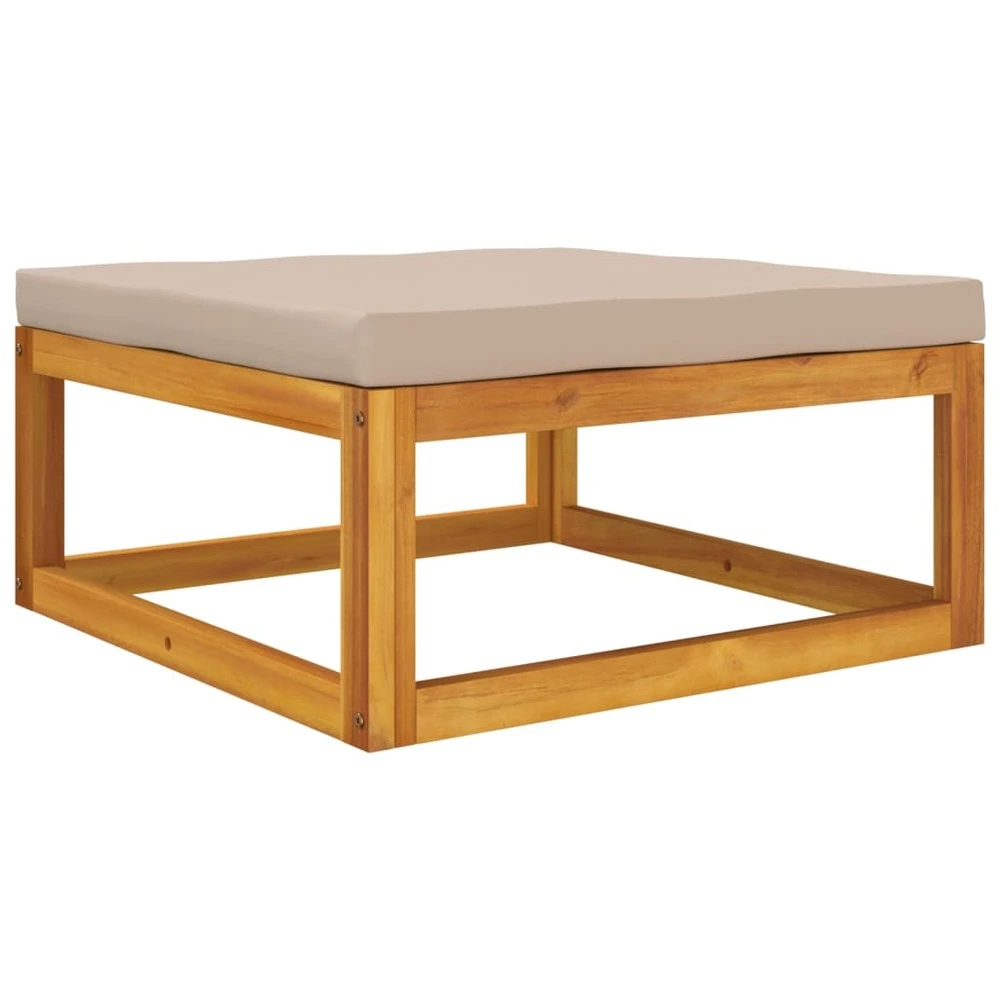 Repose-pied de jardin avec coussin taupe bois massif d'acacia avec compartiments intégrés