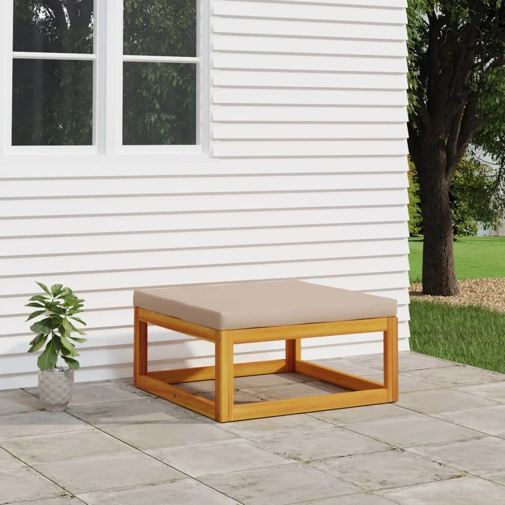 Repose-pied de jardin avec coussin taupe bois massif d'acacia avec compartiments intégrés
