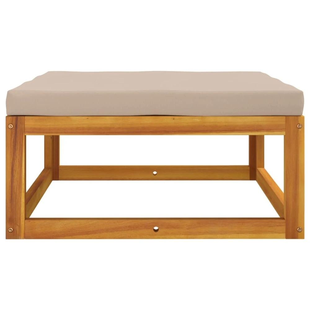 Repose-pied de jardin avec coussin taupe bois massif d'acacia avec compartiments intégrés