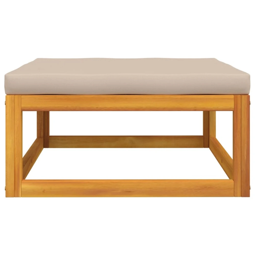 Repose-pied de jardin avec coussin taupe bois massif d'acacia avec compartiments intégrés