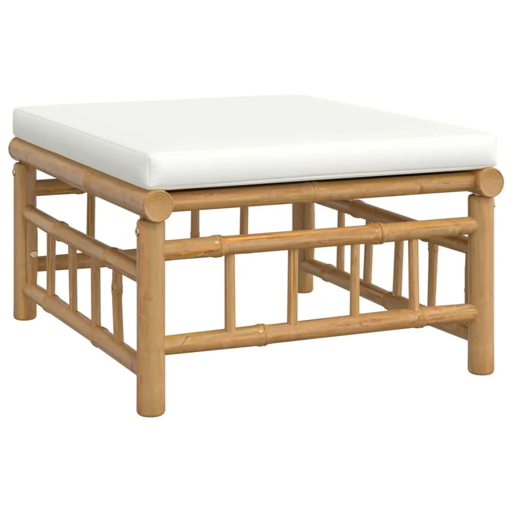 Repose-pieds de jardin avec coussin blanc crème bambou - Conforme aux Normes de Sécurité