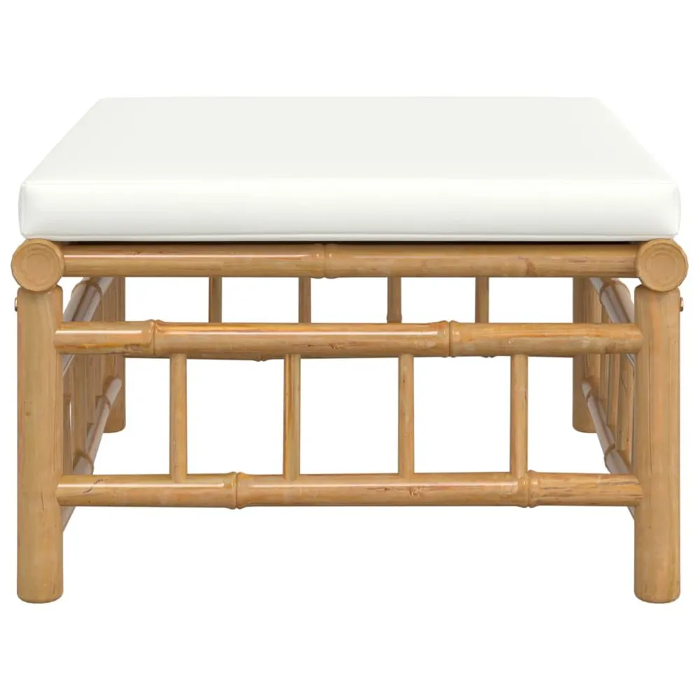 Repose-pieds de jardin avec coussin blanc crème bambou - Conforme aux Normes de Sécurité