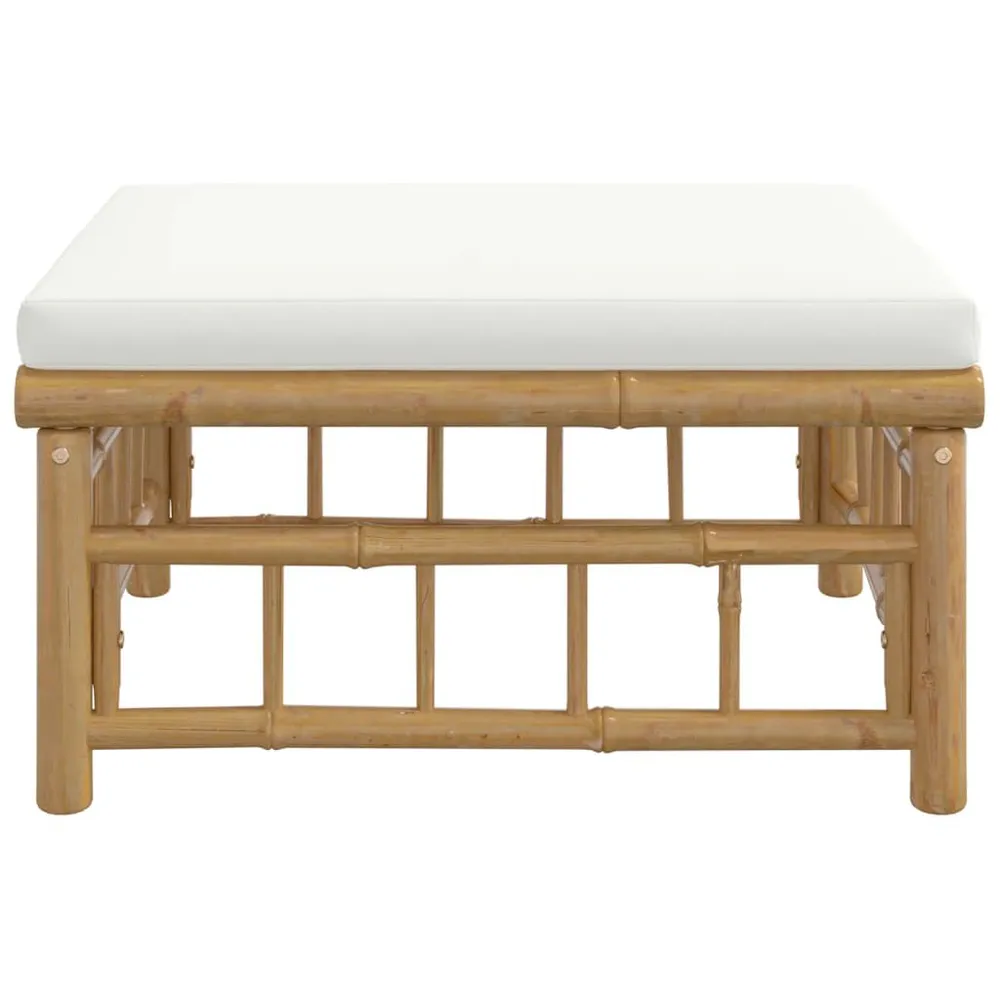 Repose-pieds de jardin avec coussin blanc crème bambou - Conforme aux Normes de Sécurité