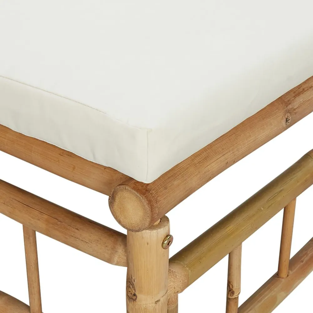 Repose-pieds de jardin avec coussin blanc crème bambou - Conforme aux Normes de Sécurité