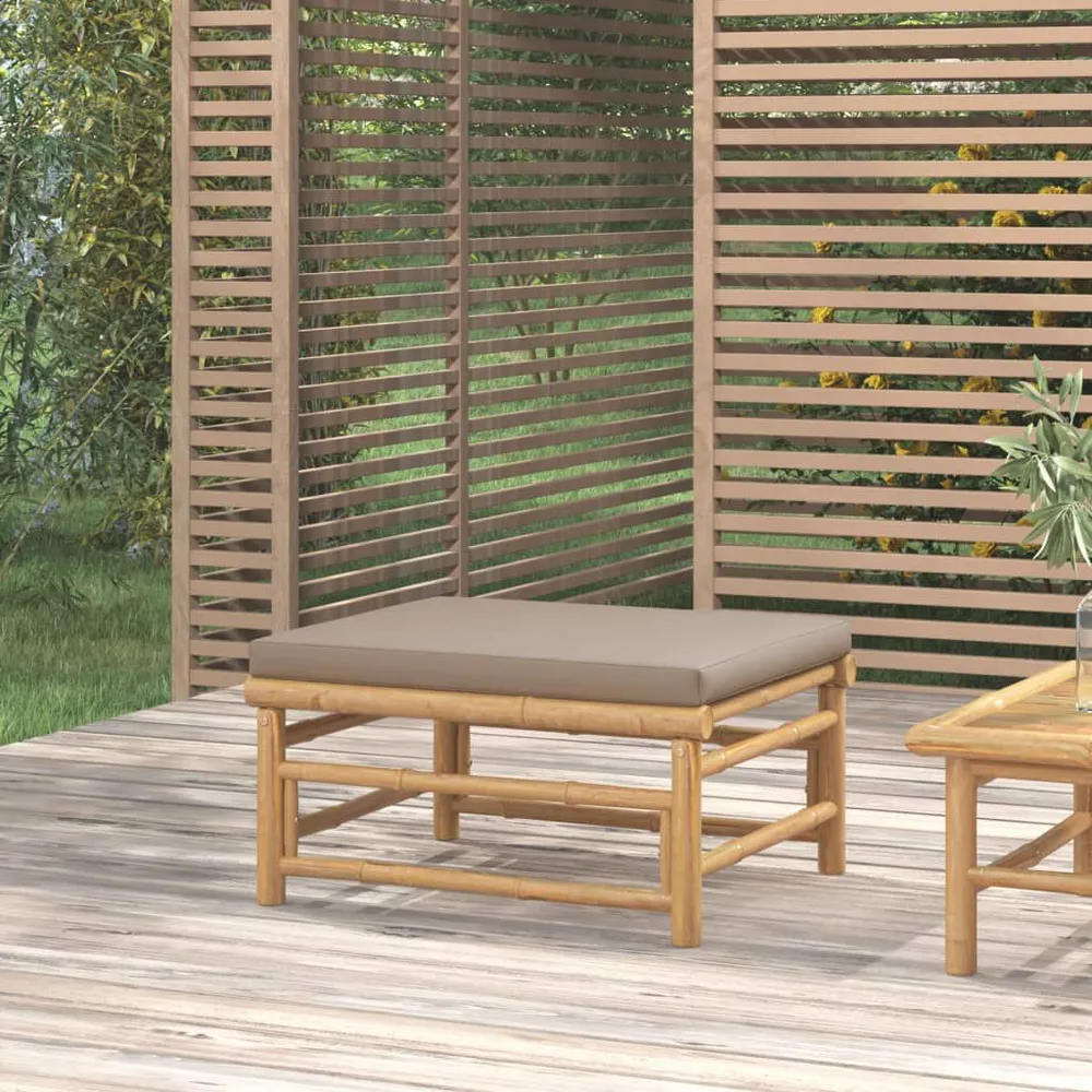 Repose-pieds de jardin avec coussin taupe bambou pour un espace de travail ordonné