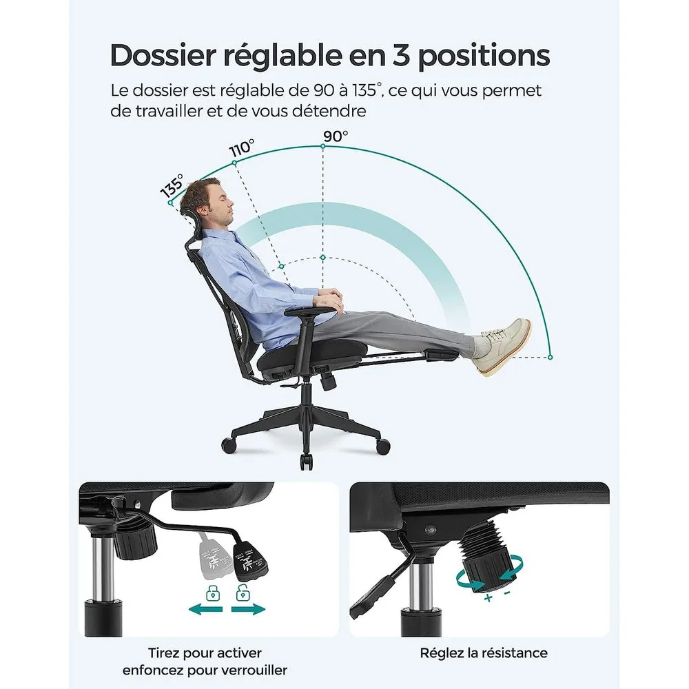 SONGMICS Chaise repose-pieds compatible avec la plupart des bureaux