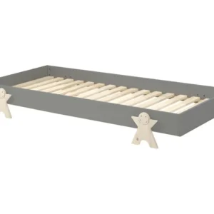 STAPEL - Lit Empilable 90x200cm Gris Pieds Smiley pour un espace de travail ordonné
