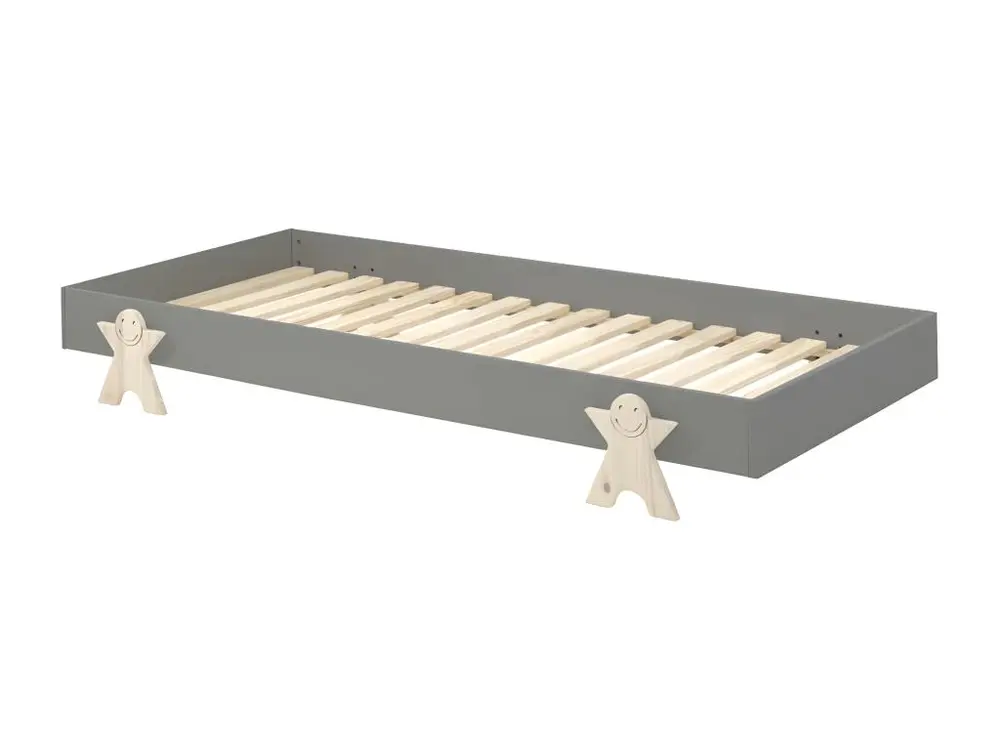 STAPEL - Lit Empilable 90x200cm Gris Pieds Smiley pour un espace de travail ordonné