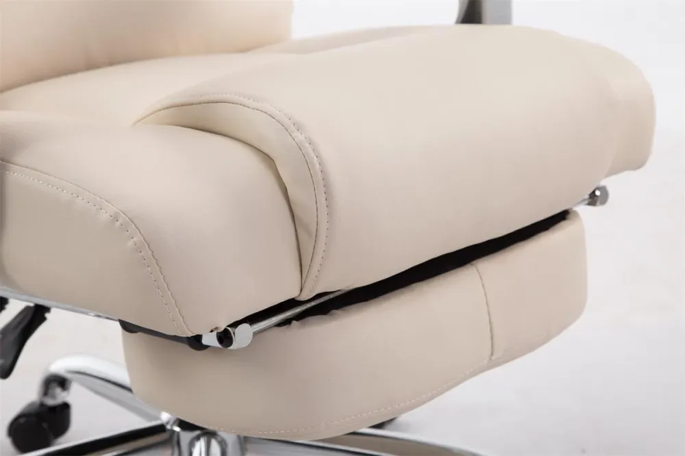 Support réglable pour Fauteuil de bureau ergonomique avec repose-pieds extensible synthétique crème BUR10169