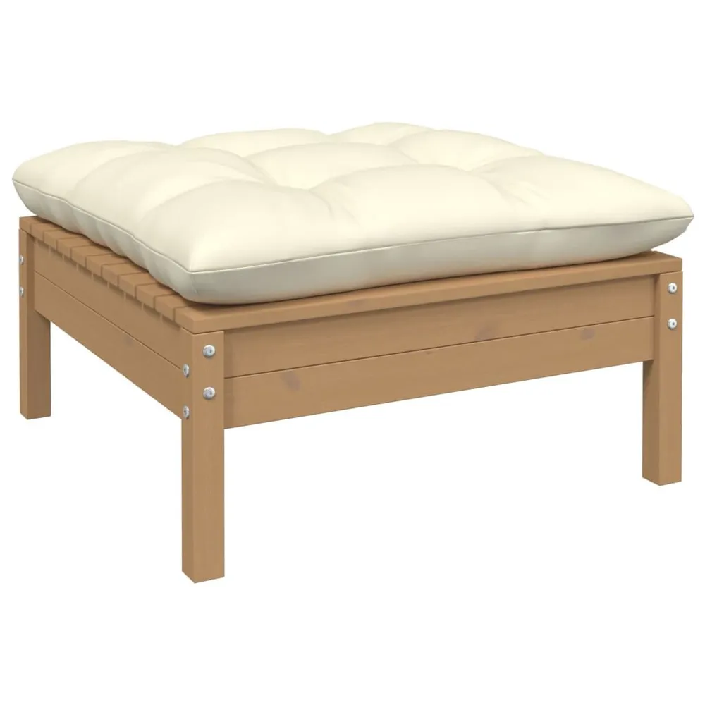 Support réglable pour Repose-pied de jardin avec coussin crème Bois de pin massif