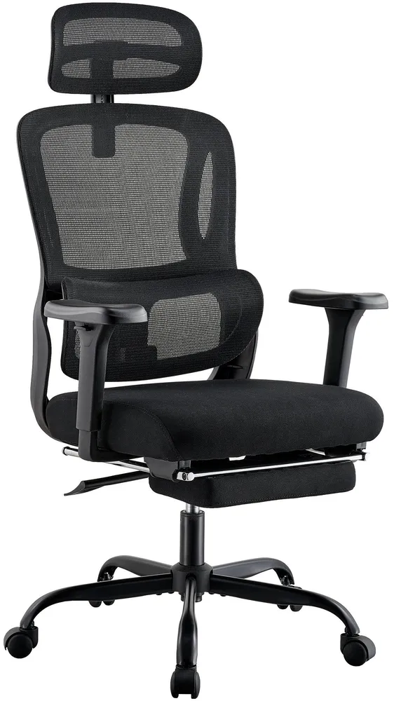 Système de suspension Fauteuil de bureau ergonomique pivotant repose-pieds extensible appui-tête réglable tissu et métal n...