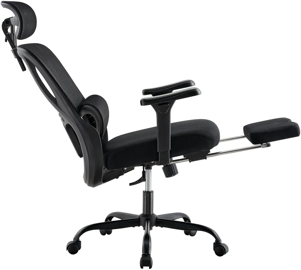 Système de suspension Fauteuil de bureau ergonomique pivotant repose-pieds extensible appui-tête réglable tissu et métal n...