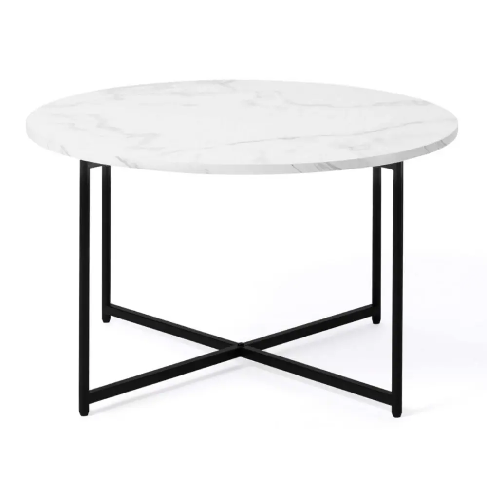 Système de suspension Table basse alaska ronde 70 cm effet marbre et pied métal noir